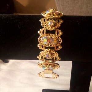 Gold tone book chain rhinestone bracelet